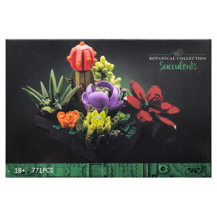Комплект за конструиране Ботаническа колекция - Сукуленти, 771 части, интериорна декорация, многоцветен, 20x20см