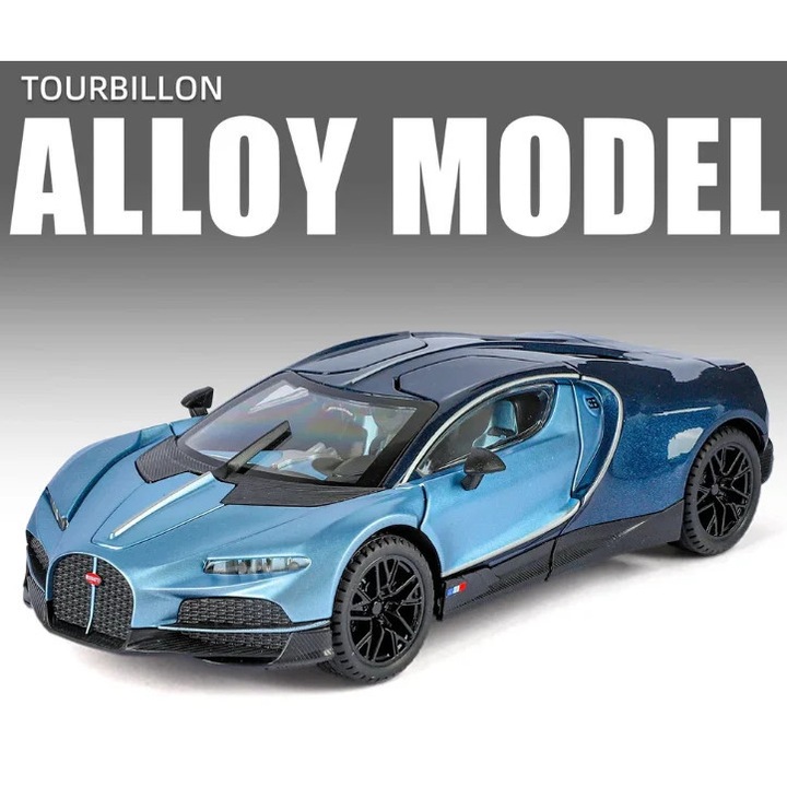 Fém autó Bugatti Tourbillon V16, 20 cm, Fények és Hangok, Nyitható ajtók