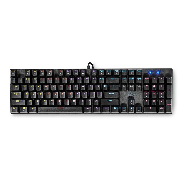 Tastatura gaming Nedis GKBDM110BKUS, USB, iluminare RGB, neagra, set