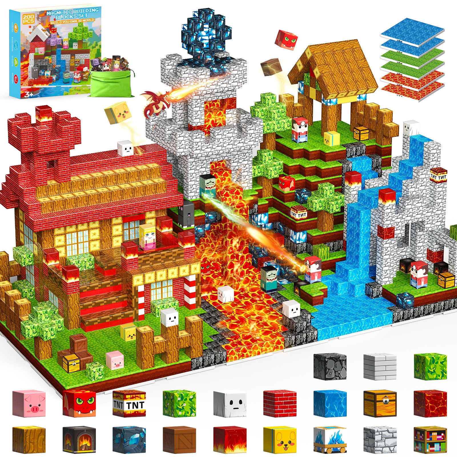 Un set de 200 de cuburi magnetice, ATOPDREAM, potrivite pentru copii cu ...