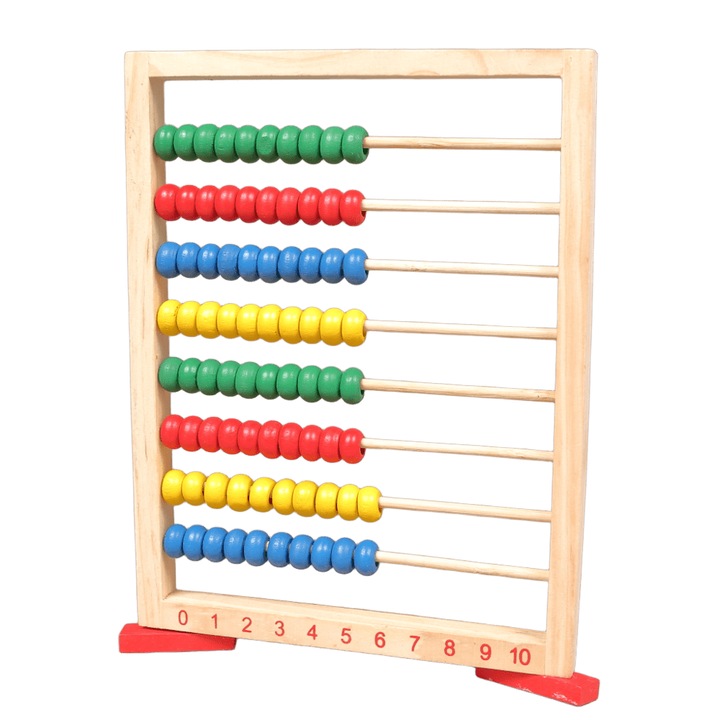Numarator educational din lemn, 8 randuri de bile colorate, 23x17cm