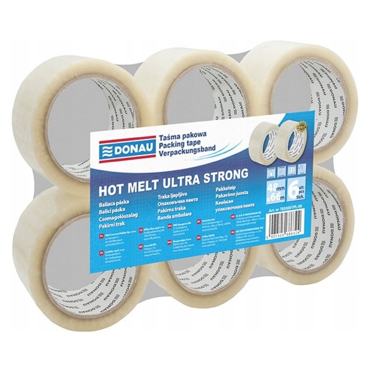 Залепваща лента, Donau, hot-melt, 48мм x 66м, прозрачна