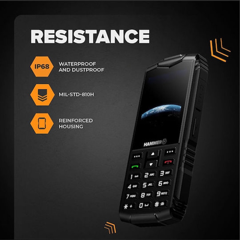 Telefon mobil HAMMER Horizon, 4G, Dual SIM, negru, 2.8", IP68, 3000mAh