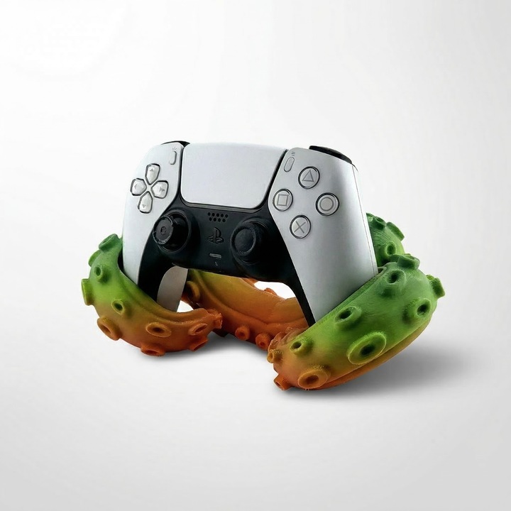 Suport Controller cu Tentacule Decorativ, Verde-Orange, Plastic PLA, 21 cm