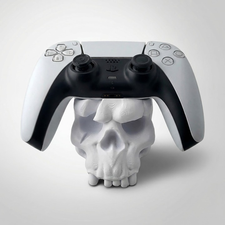 Suport Controller cu Design Craniu, Alb, Plastic PLA, 13 cm