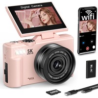 Aparat Foto Digital 5K Ultra HD, 75 MP, WiFi, Display 3.0 Inch, Flip Screen 180°, Zoom Digital 18x, Card 64GB, Roz