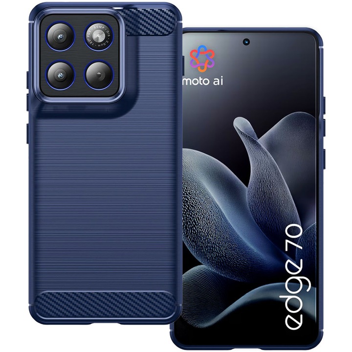 Husa de protectie pentru Motorola Edge 70, HAMSTERBOX Carbon Shield, Suprafata aderenta, Spate mat, Anti-amprenta, Finisaj tip fibra, Margini usor ridicate, Flexibila, Confortabila, Design premium, Antisoc, Slim fit, Albastru inchis