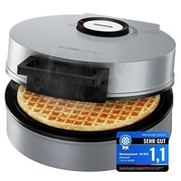 Aparat de vafe/conuri inghetata Clatronic, preparare in doar cateva minute, placi antiaderente Ø 20 cm, comutator grad de rumenire, maner izolat termic, indicatoare LED, protectie supraincalzire, forma pentru conuri inclusa, picioruse antiaderente, inox