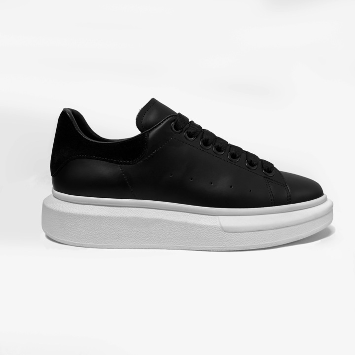 Sneakers Unisex Saját bolt, természetes bőr, fehér talp, hétköznapi, fekete, 44 EU