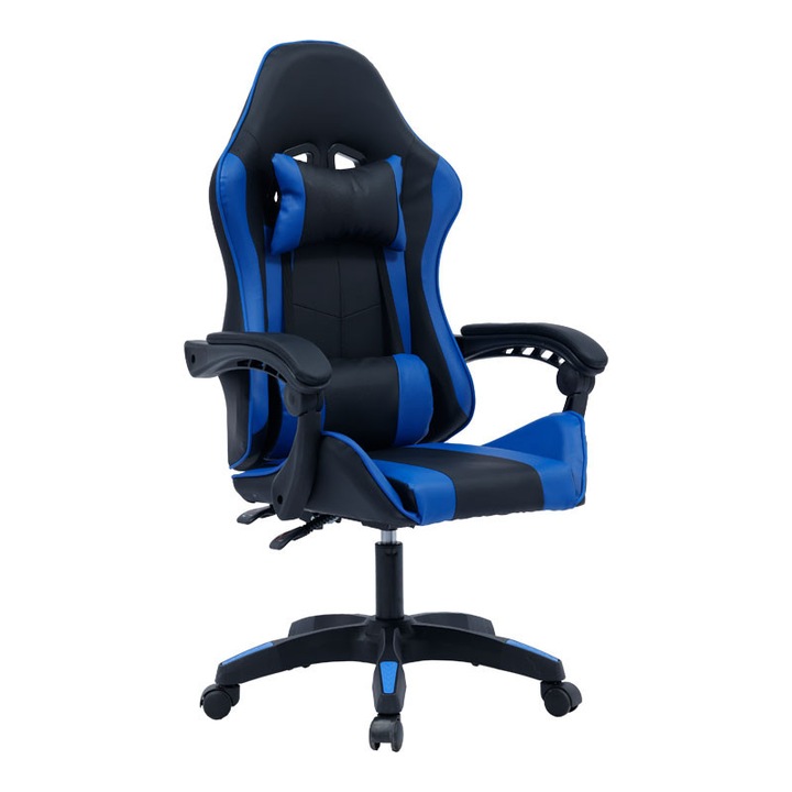 Ergonomikus gamer szék, műbőr, fekete-kék