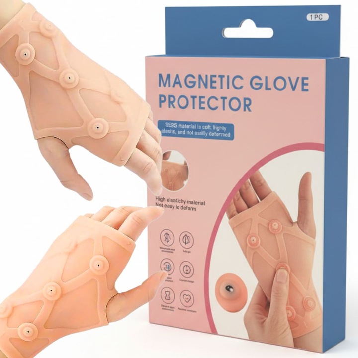 Suport magnetic pentru încheietură, SHOPII, ecru, orteză cu 10 magneți