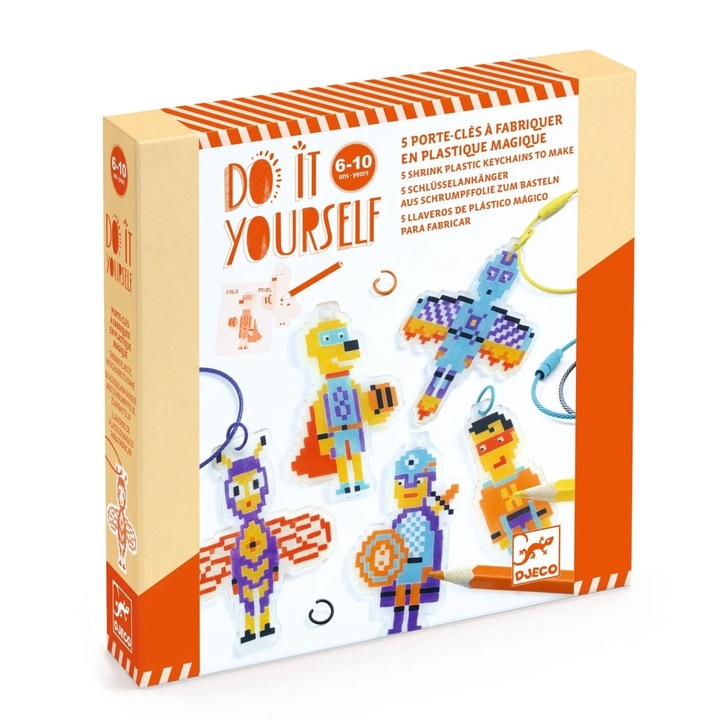 Творческа игра "Направи си сам" Ключодържатели герои, Djeco, многоцветни, 6-10 години, комплект с 5 персонажа