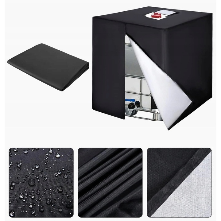 Покривало за IBC резервоар 1000л, водоустойчиво, UV устойчиво, черно, размери 115x100x120см