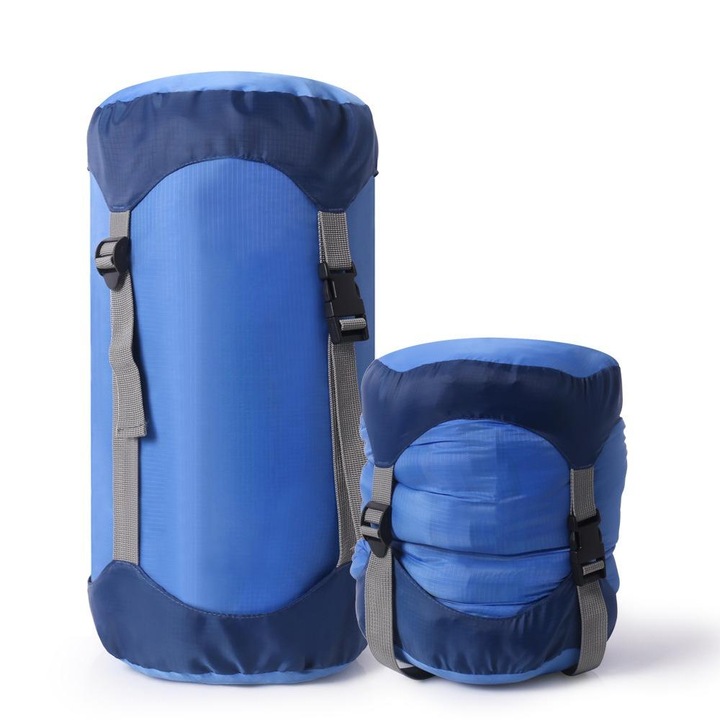 Sac de dormit portabil, Aiorber, compresibil, depozitare compacta, design cu gluga, rezistent la stropire, rezistent la rupere, potrivit pentru camping/calatorii in aer liber, L, 42×60cm, albastru