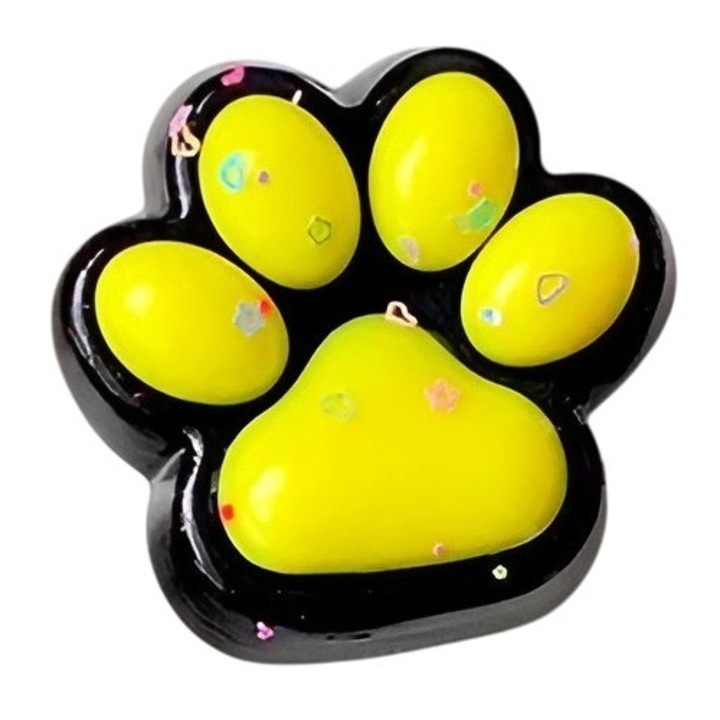 Antistress Squishy játék, Macska Mancs modell, sárga, 6.8x6.2 cm, szett