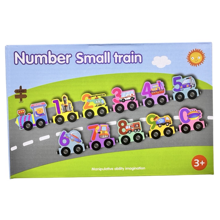 JPT fa vonat számokkal 0-9, oktató készlet, mágneses csatlakozás, élénk színek