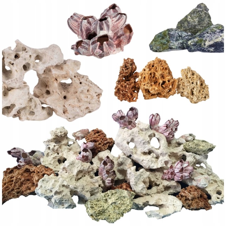 Set roci pentru acvariu Malawi 12 kg - calcar, coral rosu, scoici