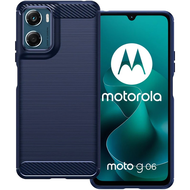 Husa de protectie pentru Motorola Moto G06 / G06 Power, Carbon Shield, Suprafata aderenta, Spate mat, Anti-amprenta, Finisaj tip fibra, Margini usor ridicate, Flexibila, Confortabila, Design premium, Antisoc, Slim fit, Albastru inchis