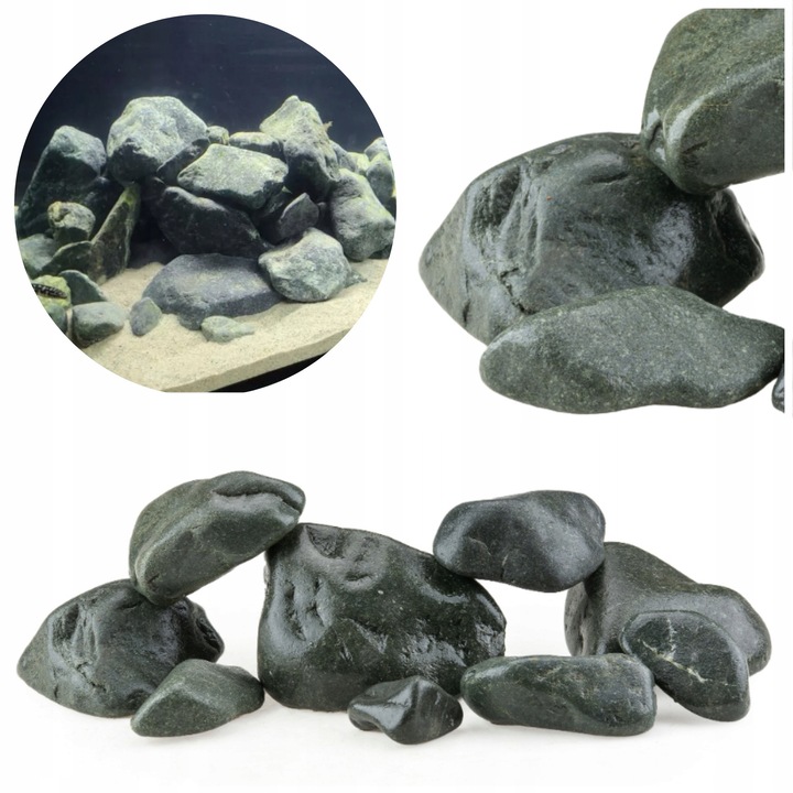 Pietre decorative acvariu verzi 1 kg (diam. 6-15 cm)