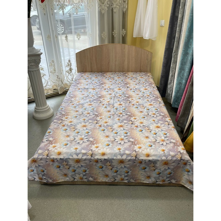 Cearceaf pentru pat king size, material bumbac ranforce 3D, culoare alb/multicolor, din colectia "Anemoné" by Liz Line, 250x240cm - CR250302