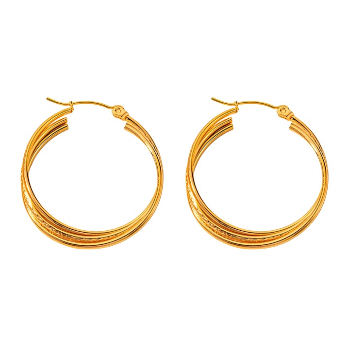 Cercei rotunzi, Eva Grace, aurii, otel inoxidabil, 3.5x3cm