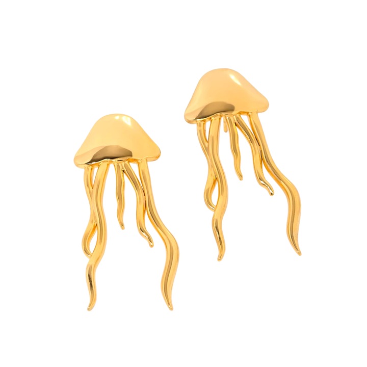 Cercei Eva Grace, aurii, forma de meduza, inox, 3.8x1cm