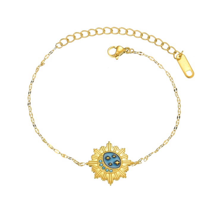 Bratara Eva Grace, model Rosalia, aurie cu albastru, din otel inoxidabil, 16+5 cm