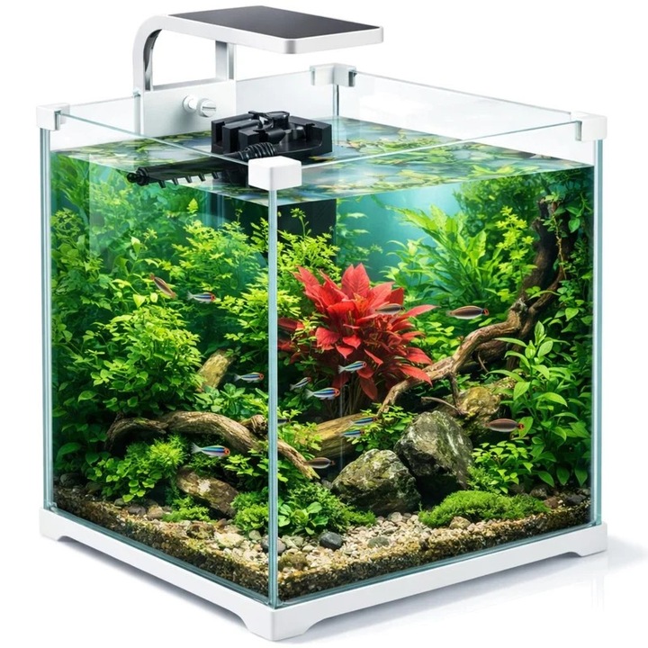 Acvariu nano Kruger Meier Shrimp!One Pro, 15L, filtru intern, iluminare LED, 24.5x25.5x34cm