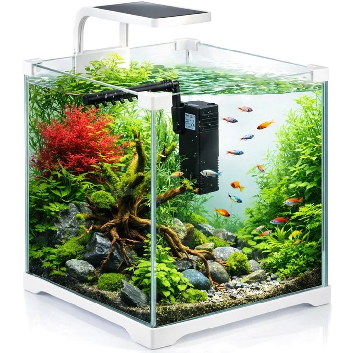 Аквариумен комплект за скариди Kruger Meier Shrimp!One Pro 20 – филтър, LED лампа, за растеж на растения, 10 л