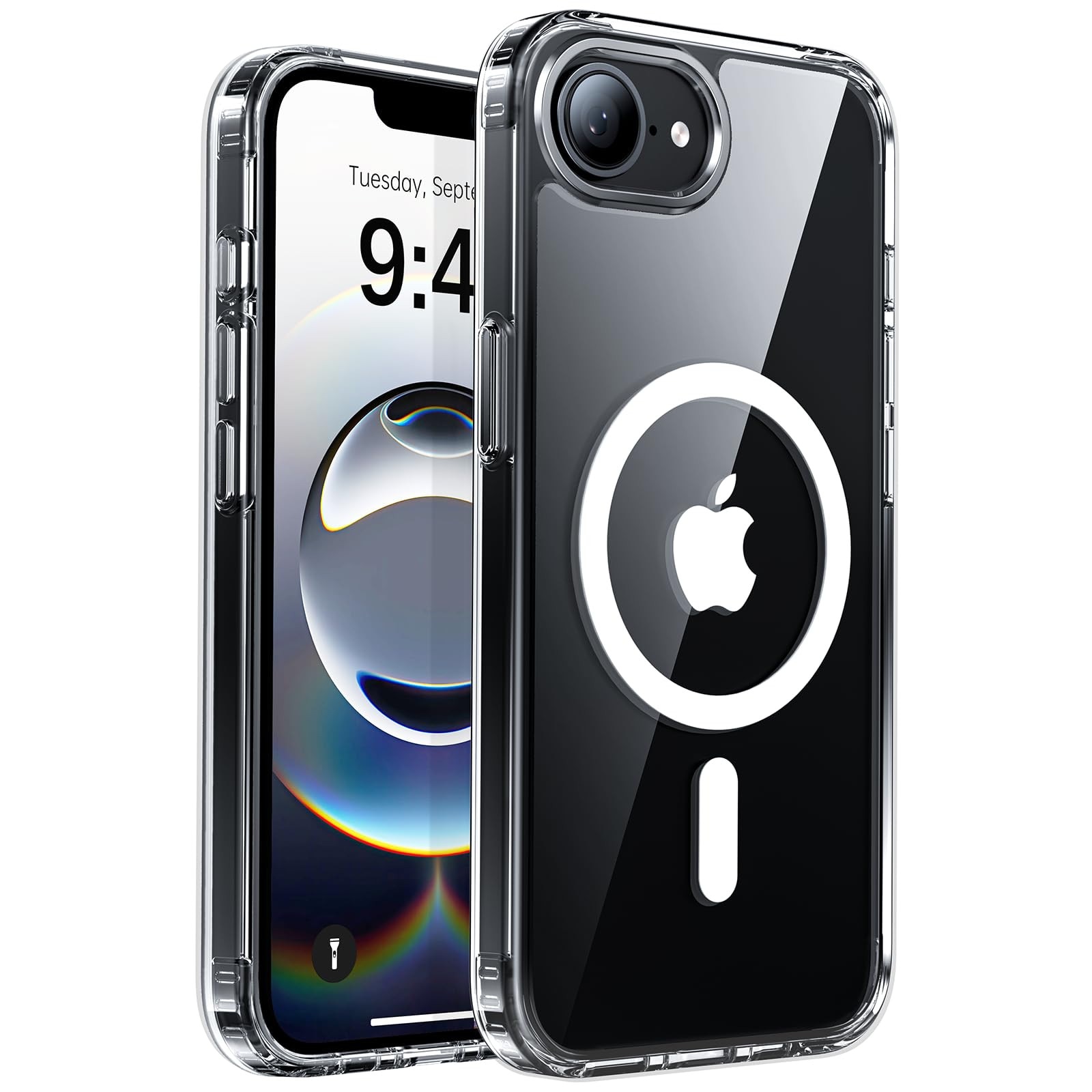 Husa de Protectie Magnetica Telefon, MOGU pentru iPhone 17e/iPhone 16e Husa Anti Shock, Compatibila cu MagSafe, Anti-ingalbenire si Anti-zgarietura, TPU, Alb Transparent