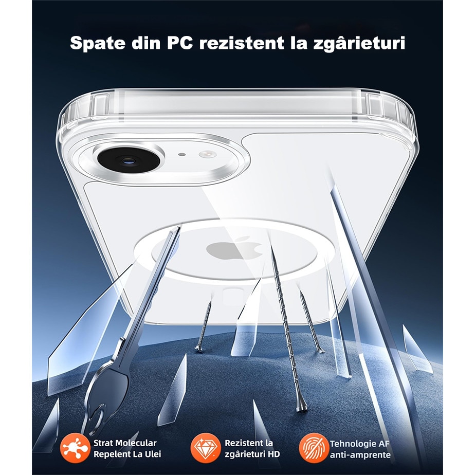 Husa de Protectie Magnetica Telefon, MOGU pentru iPhone 17e/iPhone 16e Husa Anti Shock, Compatibila cu MagSafe, Anti-ingalbenire si Anti-zgarietura, TPU, Alb Transparent