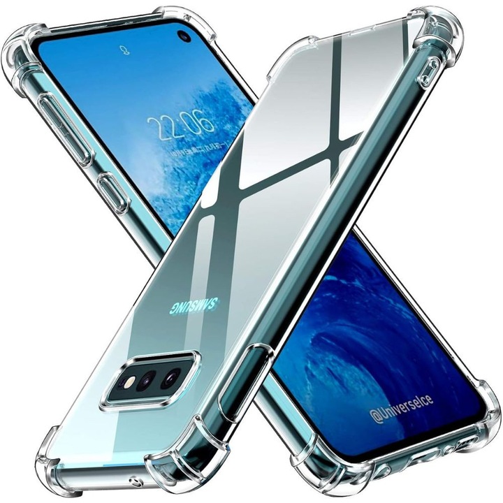 Ütésálló tok, Samsung Galaxy S10e kompatibilis, 2 mm, kamera védelem, megemelt sarkok, átlátszó