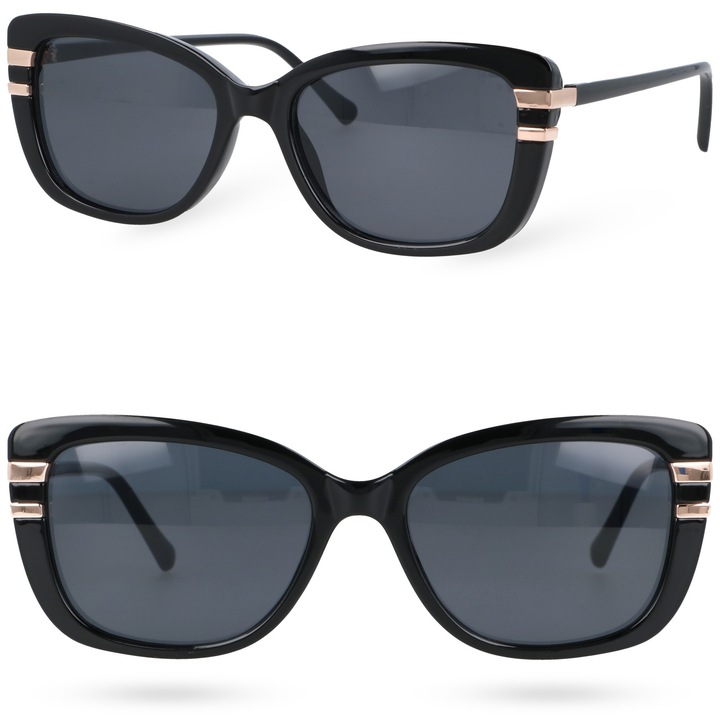 Дамски слънчеви очила Moramo Jenefer, черни, със златни детайли, ретро стил