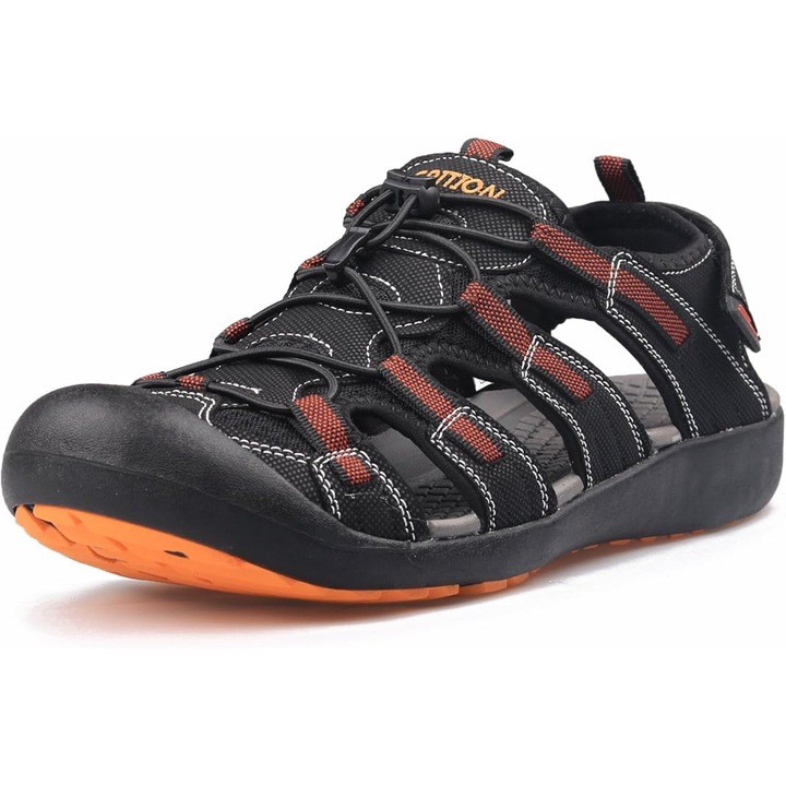 Sandale Sport Barbati Grition, Talpa Antiderapanta, Design Color Block, Negru/Portocaliu, Marimea 45 EU