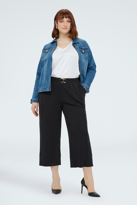 Fiorella Rubino, Pantaloni crop cu croiala dreapta si talie inalta elastica, Negru stins
