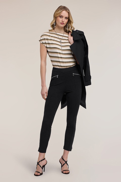 Motivi, Pantaloni skinny cu talie inalta, Negru/Argintiu