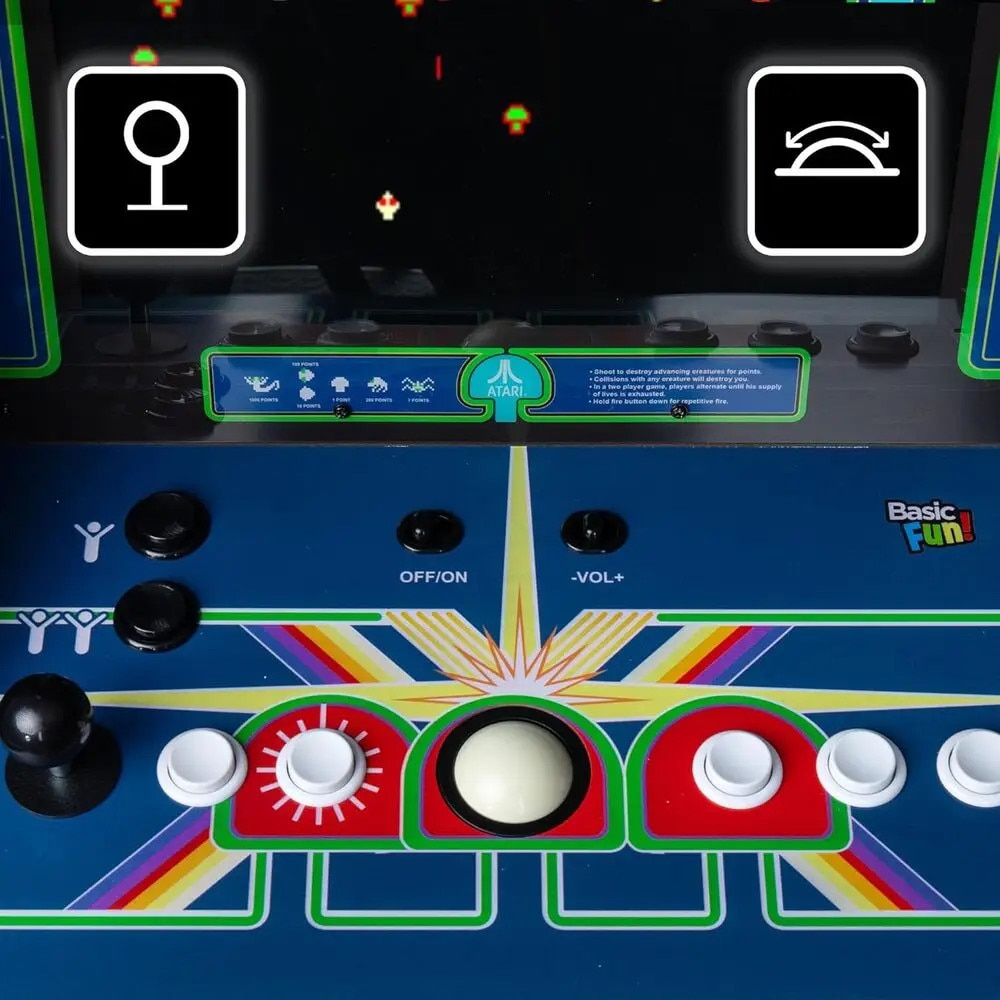 Consola verticala 40 jocuri Atari Centipede Asteroids Ultra™, ARCADE1UP, H 154 cm, destinata single player/2 players, display color 17”, 34 jocuri bonus Atari Arcade/Atari 2600, panou superior iluminare Marquee, mod Free Play fara fise, alb