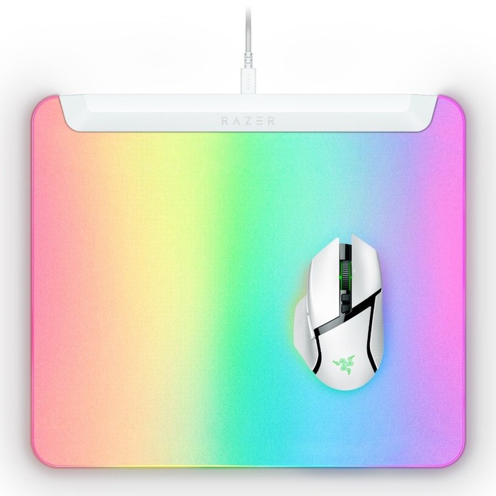 Razer Firefly V2 Pro, геймърска подложка за мишка, RGB осветление, USB 2.0 порт, бяла
