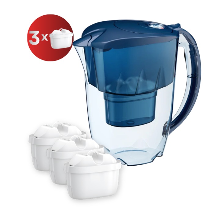Cana filtranta Aquaphor JAPSPER cu 3 cartuse incluse, Albastru, capacitate 2, 8L, reduce calcarul, clorul, pesticidele, metalele grele si microplasticul, cu filtrare pana la 200L