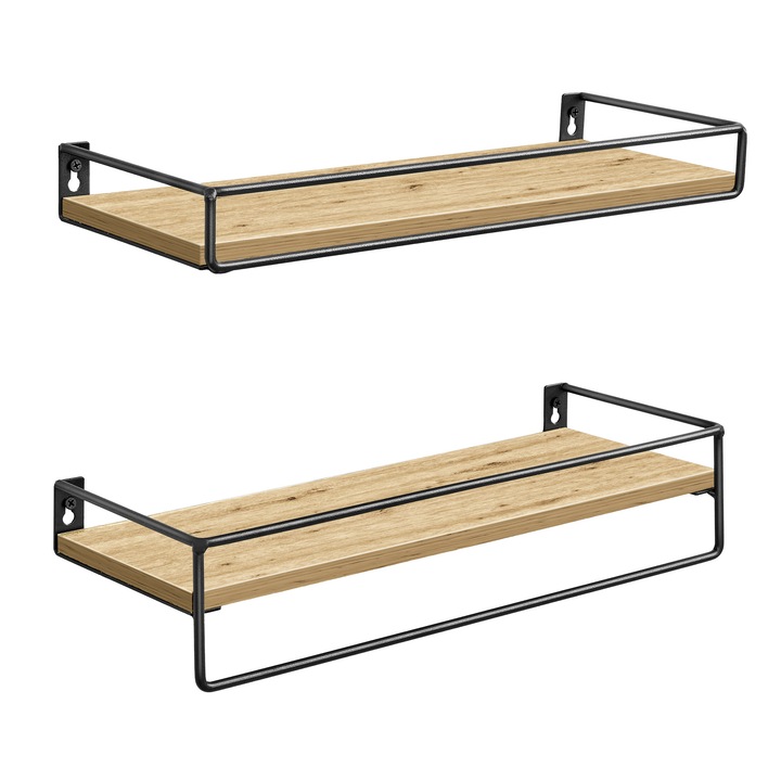 Set rafturi OSKAR, 2 bucati, dab artisan, negru, 40x15,5x5cm, 40x15,5x9cm