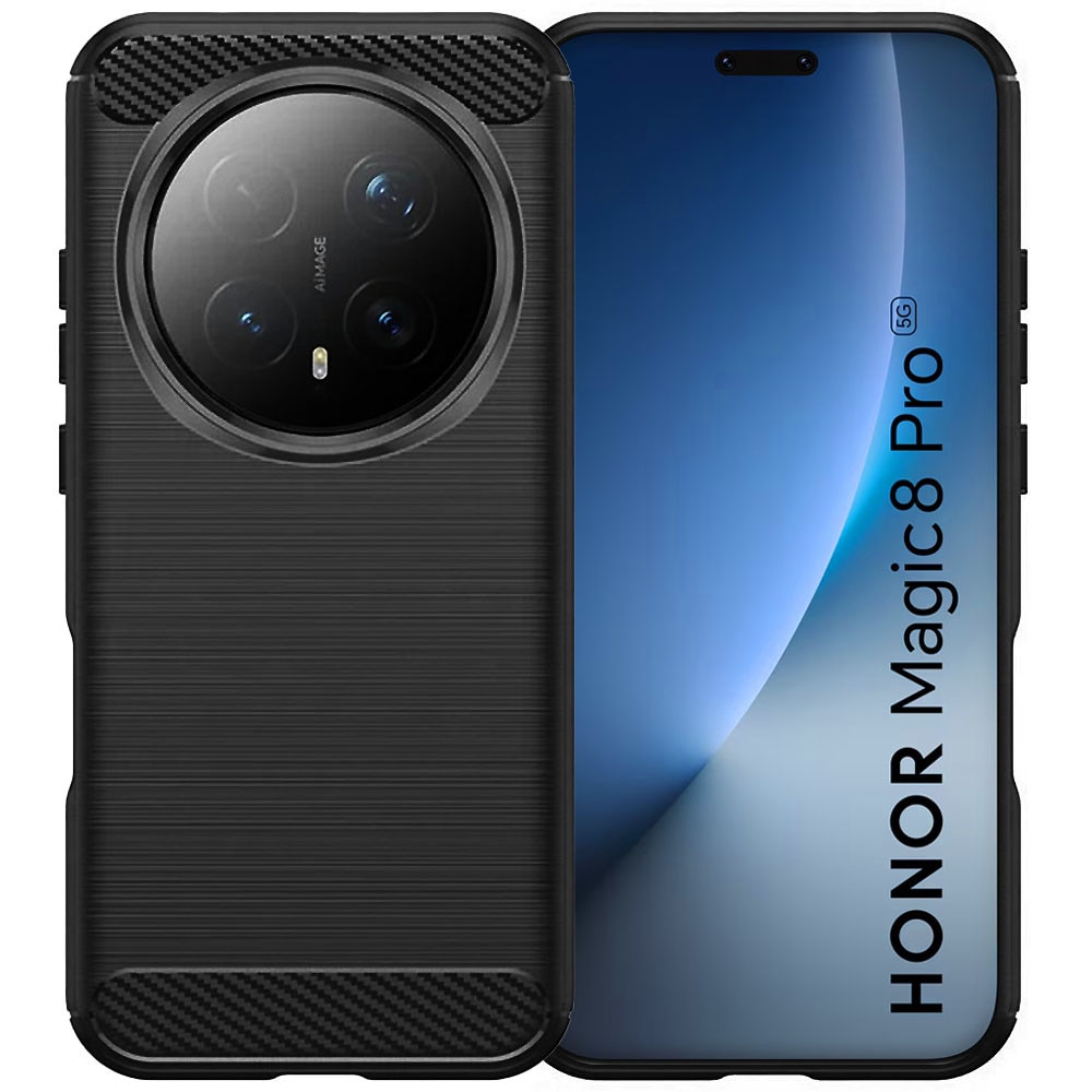 Husa de protectie pentru Honor Magic 8 Pro, Carbon Shield, Suprafata aderenta, Spate mat, Anti-amprenta, Finisaj tip fibra, Margini usor ridicate, Flexibila, Confortabila, Design premium, Antisoc, Slim fit, Negru