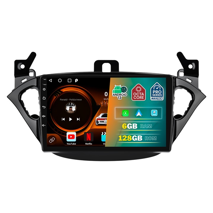 Navigatie Opel Corsa E 2014–2019 / Opel Adam 2013–2016 dedicata, MaxTech® PRO SERIES, 6 GB Ram 128 GB Rom OctaCore, Carplay & Android auto, Ecran 9” HD Touch, GPS, Wifi, Bluetooth, Radio, Waze