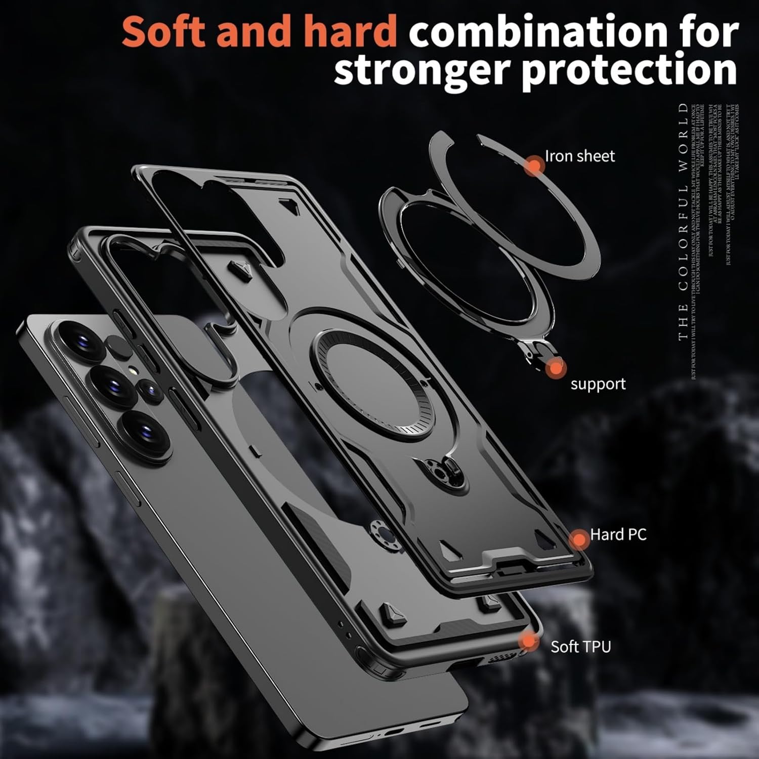 Husa military armour cu inel metalic, ALC MOBILE, compatibila cu Samsung Galaxy S26 Ultra, Negru