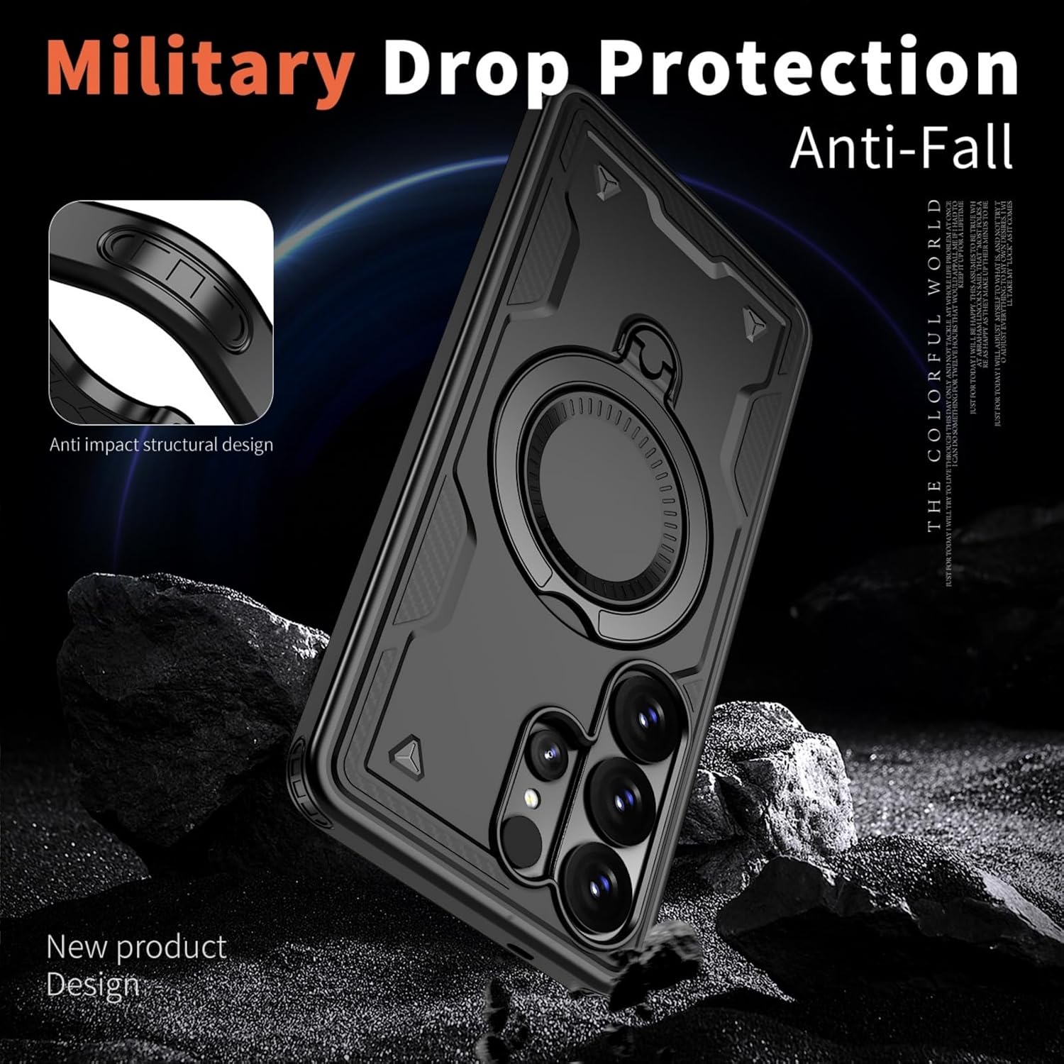 Husa military armour cu inel metalic, ALC MOBILE, compatibila cu Samsung Galaxy S26 Ultra, Negru