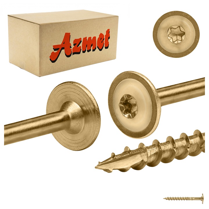 Suruburi pentru lemn Azmet WCT set 50 buc, 8x80mm, cap taler, TX-40, otel zincat