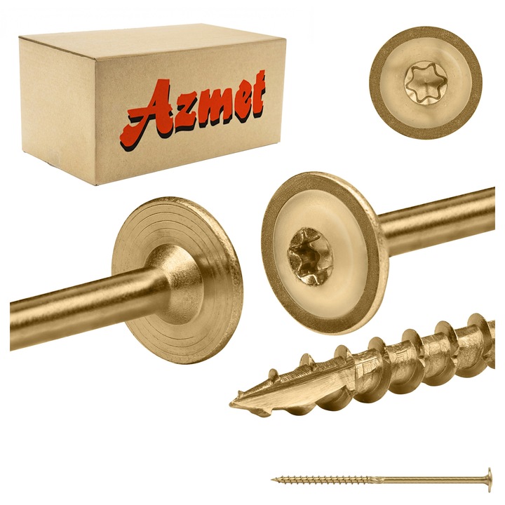 Suruburi pentru lemn Azmet WCT, 8x180mm, set 50 bucati, cap taler, otel zincat