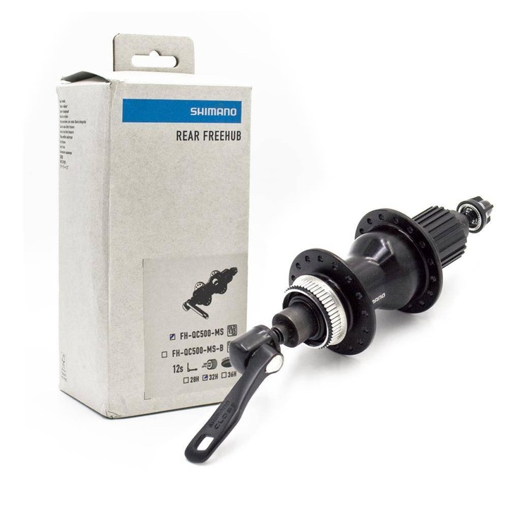 Butuc spate bicicleta Shimano FH-QC500-MS Microspline 12 viteze, rulmenti industriali, Center Lock, 135 mm, QR, 32 gauri