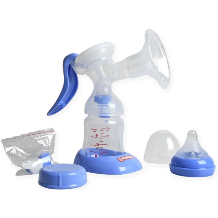 Pompa manuală de sân Gima, plastic, pentru hrănire naturală, cu biberon