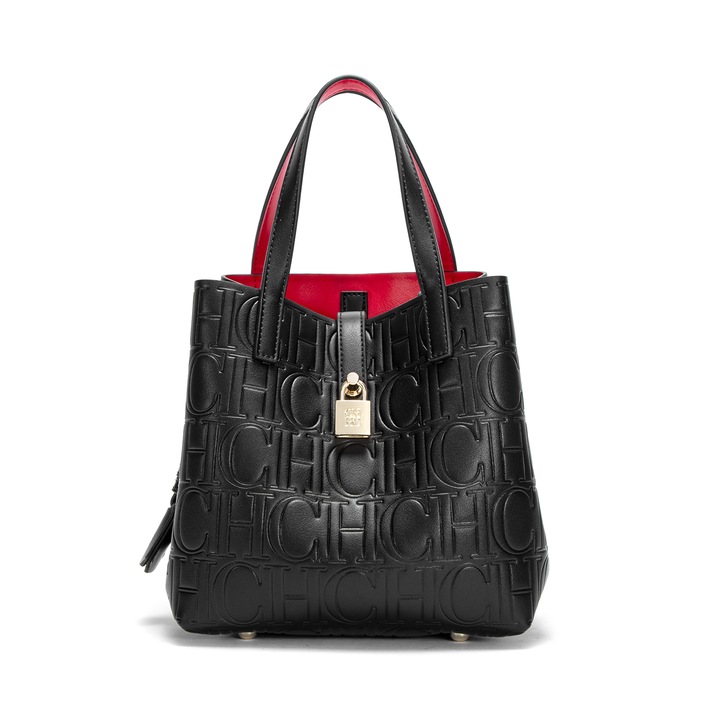 Geanta de mana pentru femei cu litere in relief, geanta crossbody, geanta de umar pentru naveta femeilor, CHCHDIOSA, potrivita pentru munca, calatorii si cumparaturi, Negru