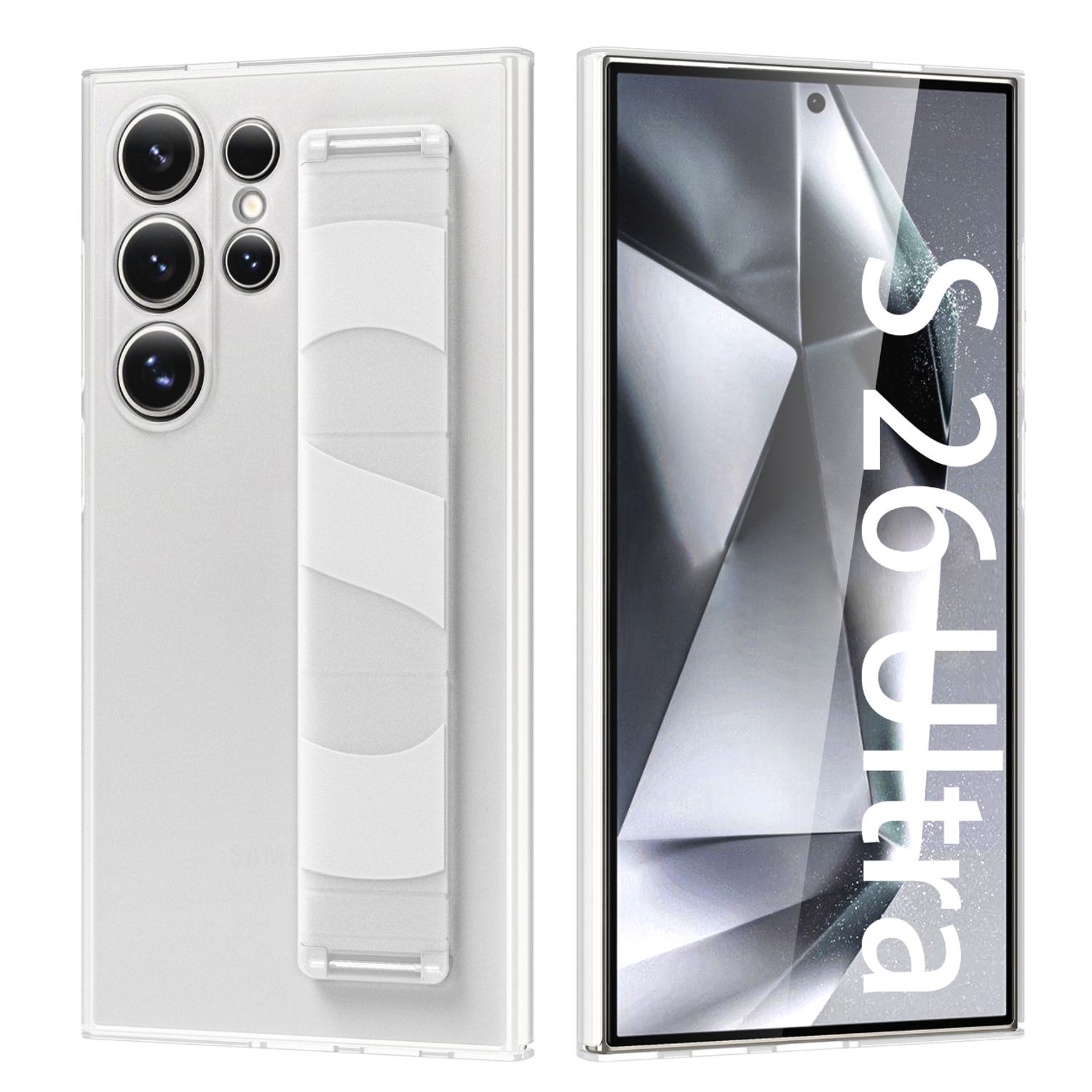 Husa pentru Samsung Galaxy S26 Ultra, Standing Grip, Silicon, Anti-Soc, Alb Transparent